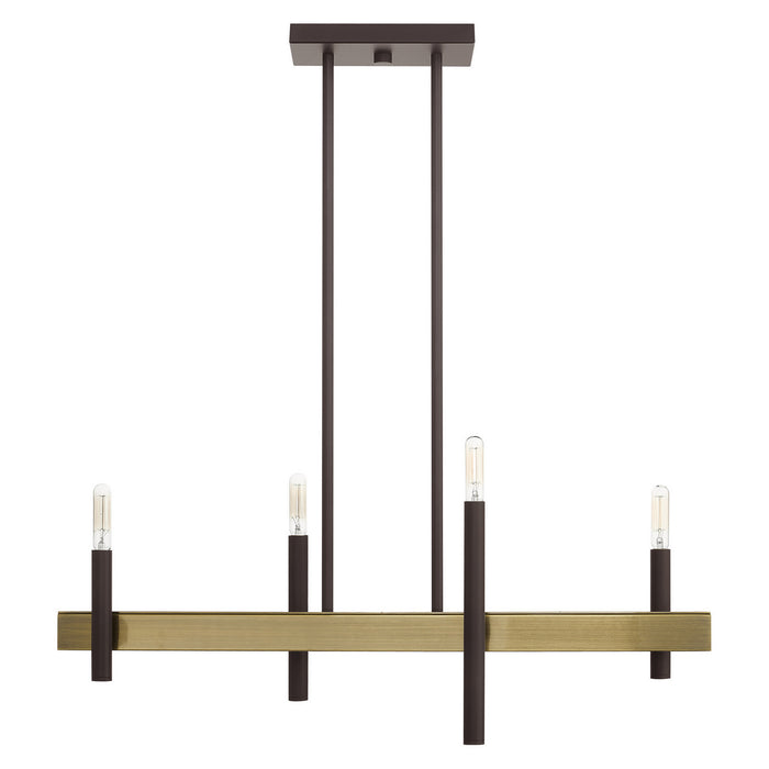 Four Light Chandelier from the Denmark collection in Bronze with Antique Brass Accents finish