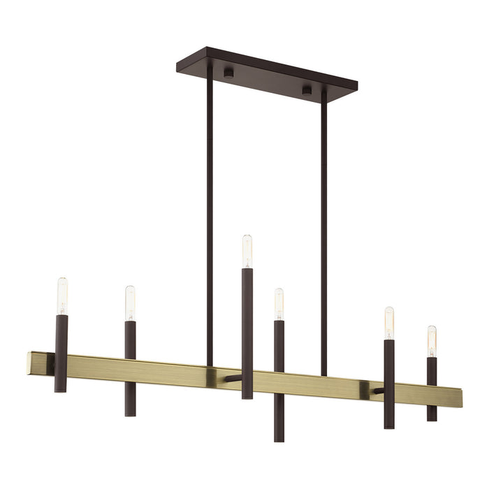 Six Light Chandelier from the Denmark collection in Bronze with Antique Brass Accents finish