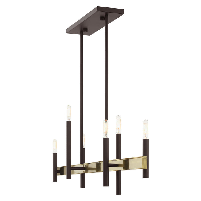 Six Light Chandelier from the Denmark collection in Bronze with Antique Brass Accents finish