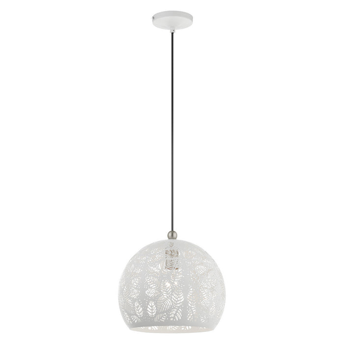 One Light Pendant from the Chantily collection in White with Brushed Nickel Accents finish