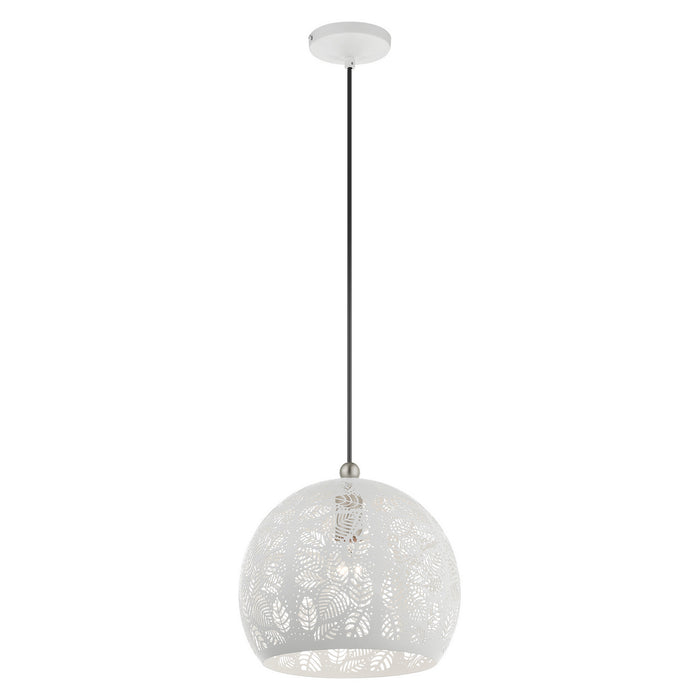 One Light Pendant from the Chantily collection in White with Brushed Nickel Accents finish