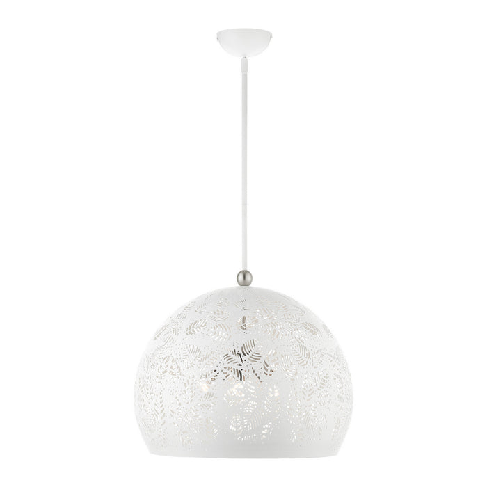 Three Light Pendant from the Chantily collection in White with Brushed Nickel Accents finish