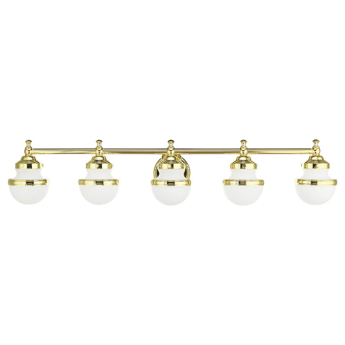 Five Light Vanity from the Oldwick collection in Polished Brass finish