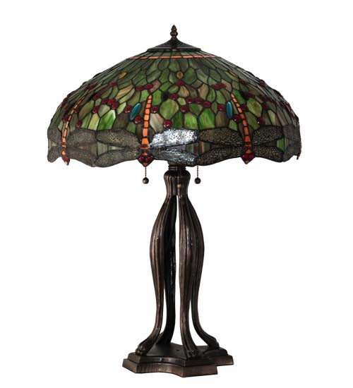 Three Light Table Lamp from the Tiffany Hanginghead Dragonfly collection in Mahogany Bronze finish