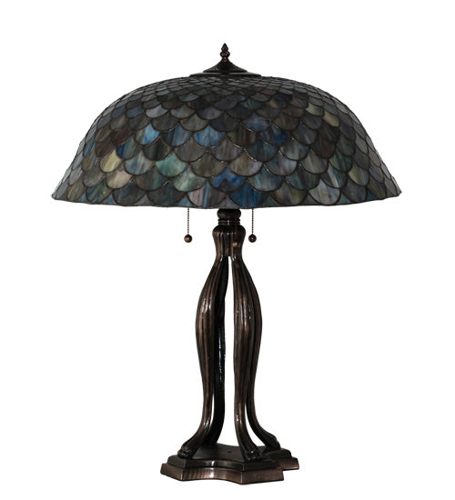 Three Light Table Lamp from the Tiffany Fishscale collection in Mahogany Bronze finish