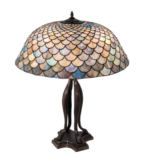 Three Light Table Lamp from the Tiffany Fishscale collection in Mahogany Bronze finish