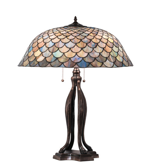 Three Light Table Lamp from the Tiffany Fishscale collection in Mahogany Bronze finish