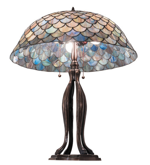 Three Light Table Lamp from the Tiffany Fishscale collection in Mahogany Bronze finish