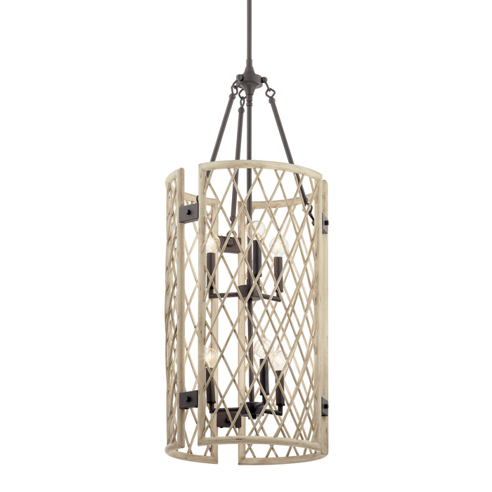 Six Light Foyer Chandelier from the Oana collection in White Washed Wood finish