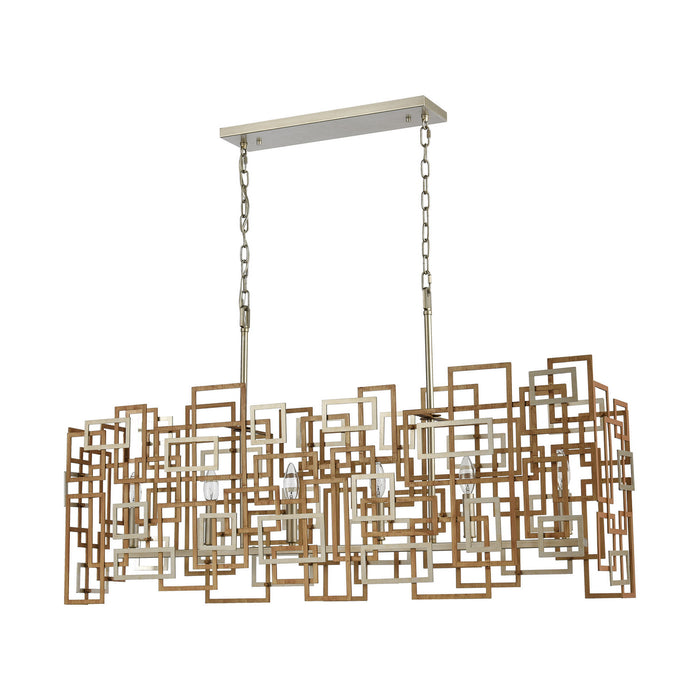 Six Light Island Pendant from the Gridlock collection in Matte Gold, Aged Silver, Aged Silver finish