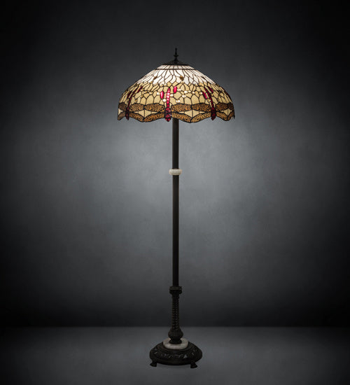 Three Light Floor Lamp from the Tiffany Hanginghead Dragonfly collection in Mahogany Bronze finish