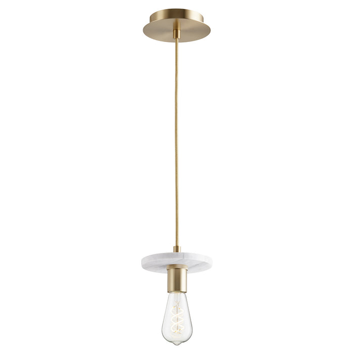 One Light Pendant in Aged Brass w/ White Marble finish