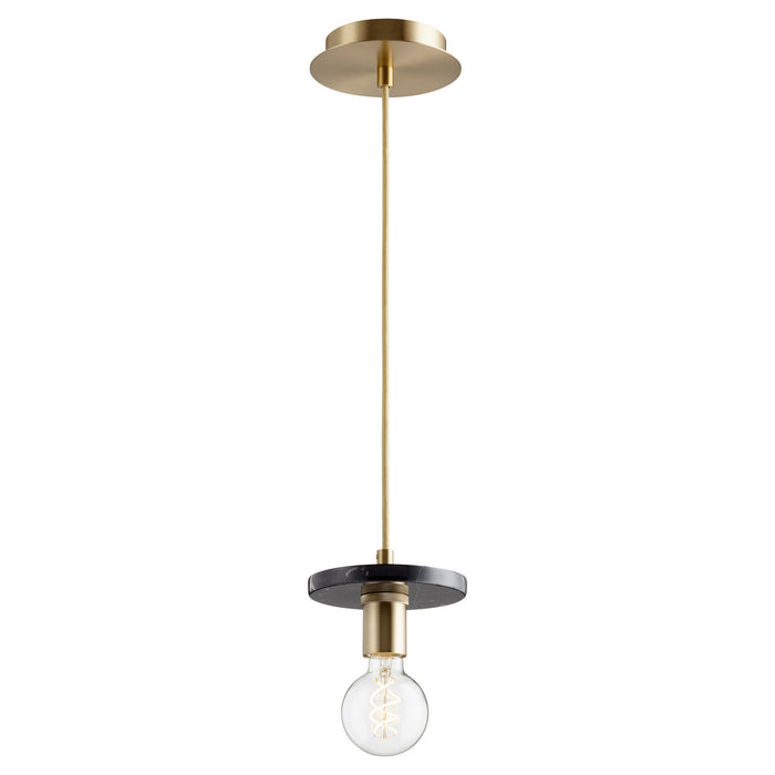 One Light Pendant in Aged Brass w/ Black Marble finish