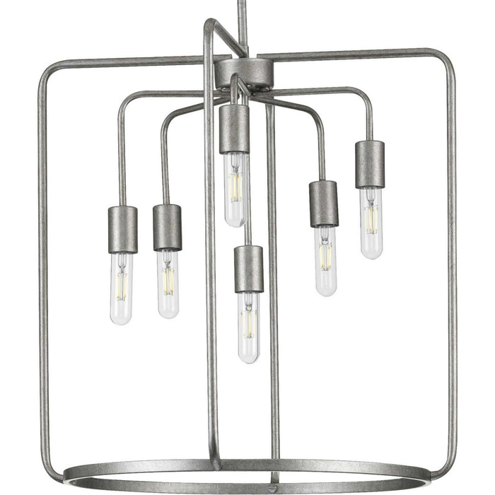 Six Light Pendant from the Bonn collection in Galvanized finish