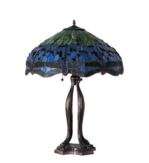 Three Light Table Lamp from the Tiffany Hanginghead Dragonfly collection in Mahogany Bronze finish