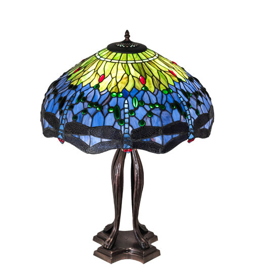 Three Light Table Lamp from the Tiffany Hanginghead Dragonfly collection in Mahogany Bronze finish