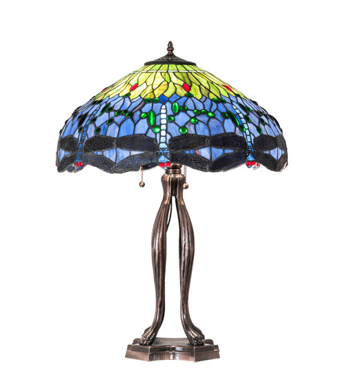 Three Light Table Lamp from the Tiffany Hanginghead Dragonfly collection in Mahogany Bronze finish