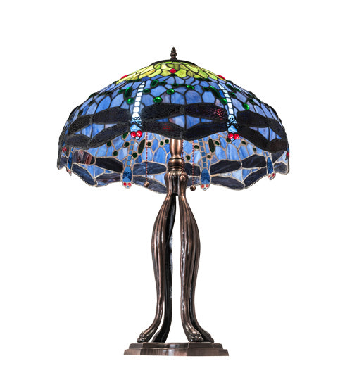 Three Light Table Lamp from the Tiffany Hanginghead Dragonfly collection in Mahogany Bronze finish