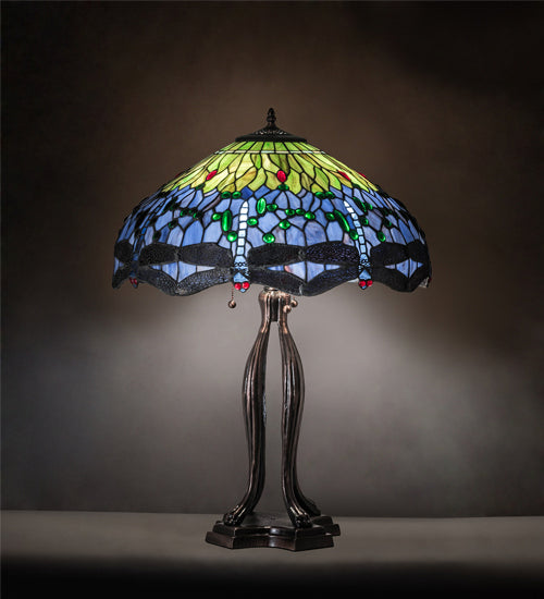 Three Light Table Lamp from the Tiffany Hanginghead Dragonfly collection in Mahogany Bronze finish