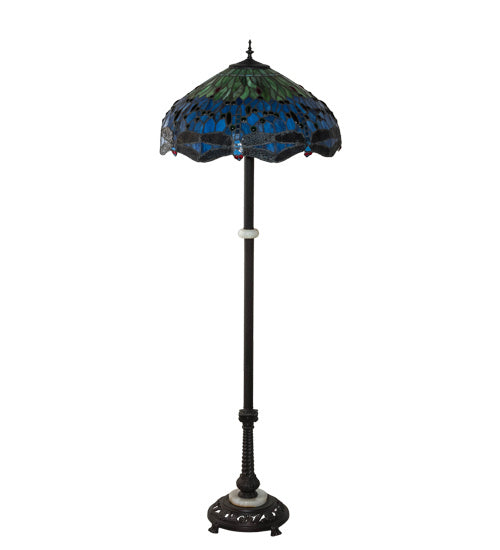 Three Light Floor Lamp from the Tiffany Hanginghead Dragonfly collection in Mahogany Bronze finish