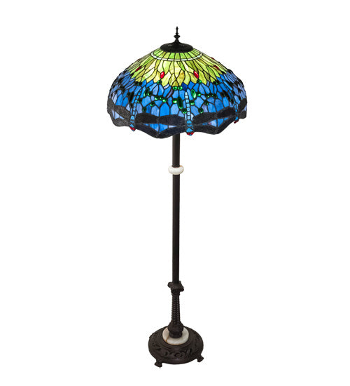 Three Light Floor Lamp from the Tiffany Hanginghead Dragonfly collection in Mahogany Bronze finish