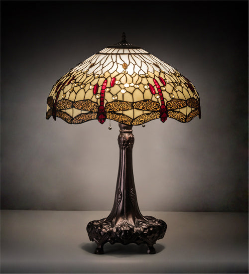 Three Light Table Lamp from the Tiffany Hanginghead Dragonfly collection in Mahogany Bronze finish