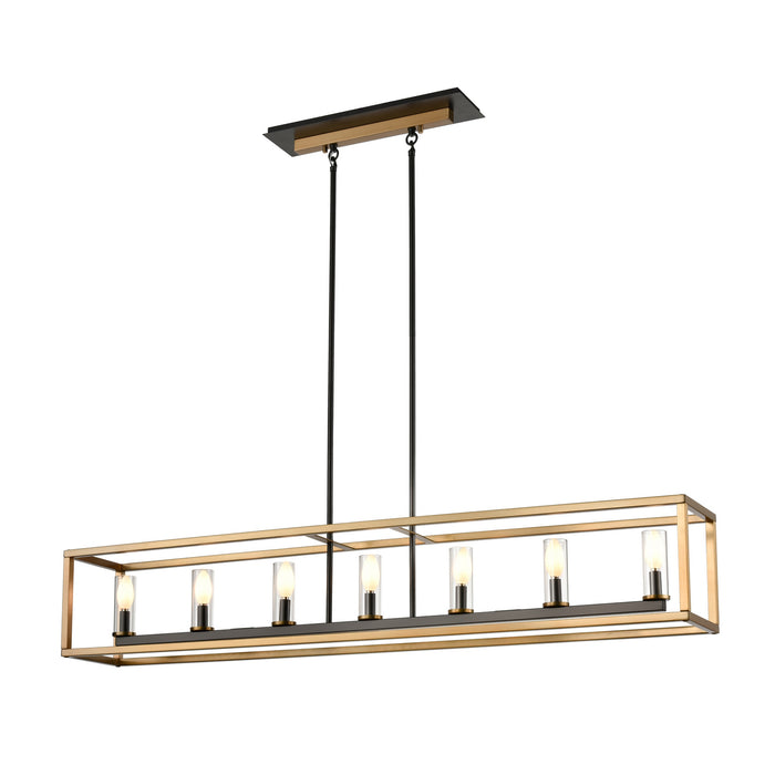 Seven Light Linear Pendant from the Sambre collection in Multiple Finishes/Brass/Graphite w/ Clear Glass finish