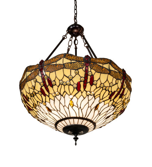 Three Light Pendant from the Tiffany Hanginghead Dragonfly collection in Mahogany Bronze finish