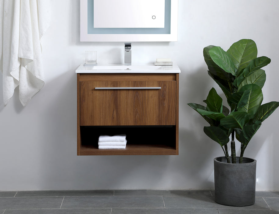 Single Bathroom Floating Vanity from the Kasper collection in Walnut Brown finish