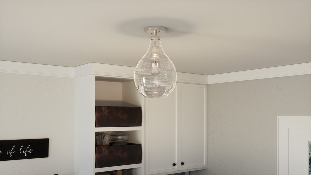 One Light Semi-Flush Mount from the Genie collection in Brushed Nickel finish