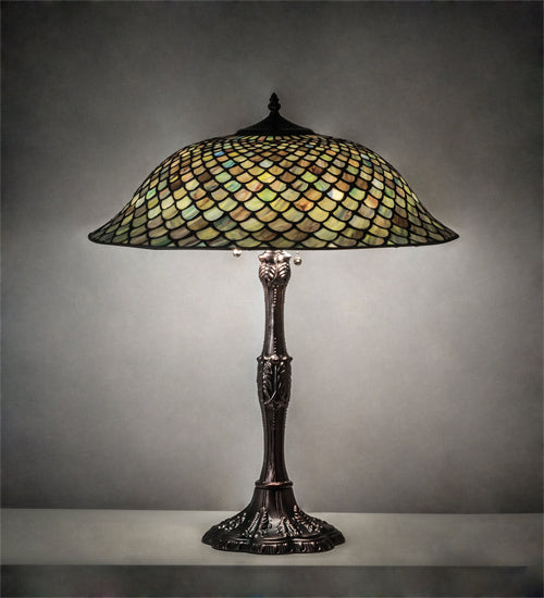 Three Light Table Lamp from the Tiffany Fishscale collection in Mahogany Bronze finish