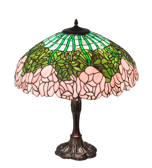 Three Light Table Lamp from the Tiffany Cabbage Rose collection in Mahogany Bronze finish