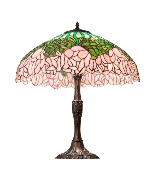 Three Light Table Lamp from the Tiffany Cabbage Rose collection in Mahogany Bronze finish