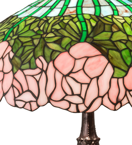 Three Light Table Lamp from the Tiffany Cabbage Rose collection in Mahogany Bronze finish