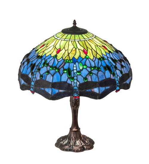 Three Light Table Lamp from the Tiffany Hanginghead Dragonfly collection in Mahogany Bronze finish