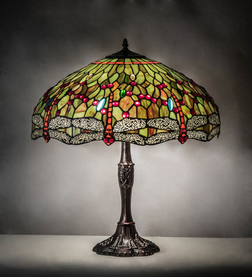 Three Light Table Lamp from the Tiffany Hanginghead Dragonfly collection in Mahogany Bronze finish