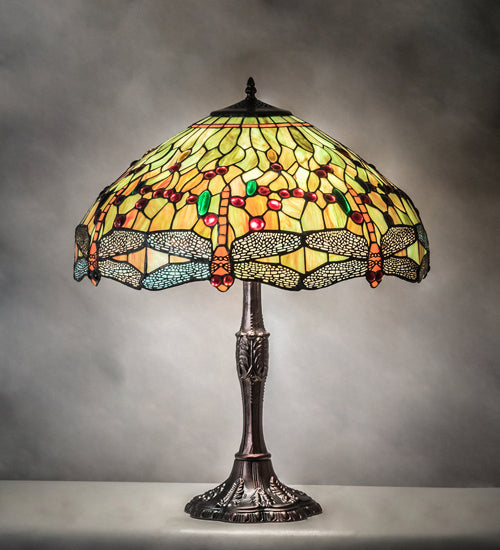 Three Light Table Lamp from the Tiffany Hanginghead Dragonfly collection in Mahogany Bronze finish