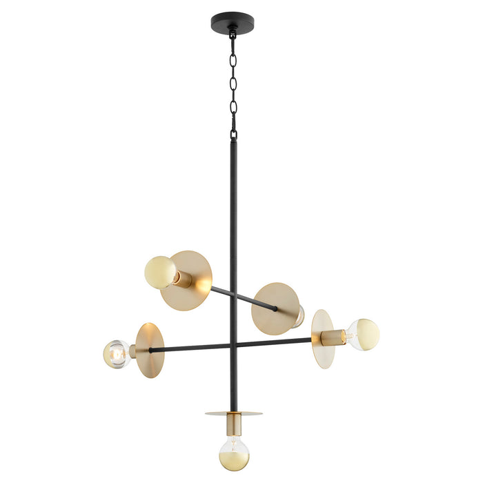 Five Light Pendant from the Voyager collection in Noir w/ Aged Brass finish