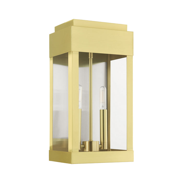 Two Light Outdoor Wall Lantern from the York collection in Satin Brass finish