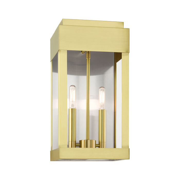 Two Light Outdoor Wall Lantern from the York collection in Satin Brass finish