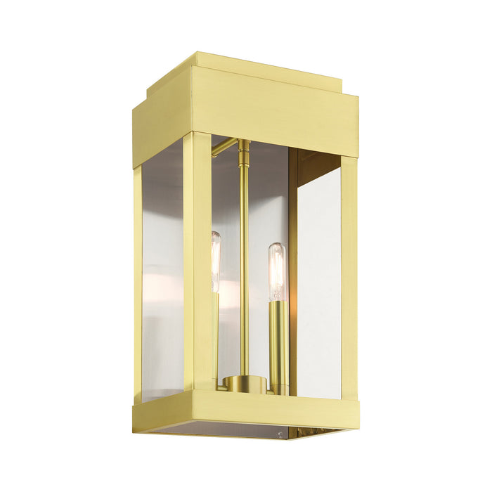 Two Light Outdoor Wall Lantern from the York collection in Satin Brass finish