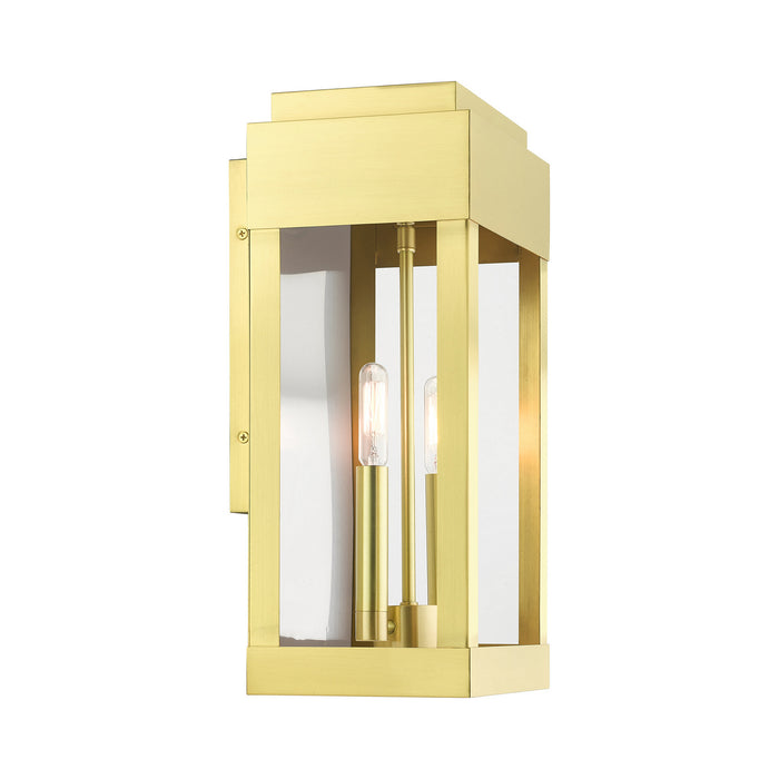 Two Light Outdoor Wall Lantern from the York collection in Satin Brass finish