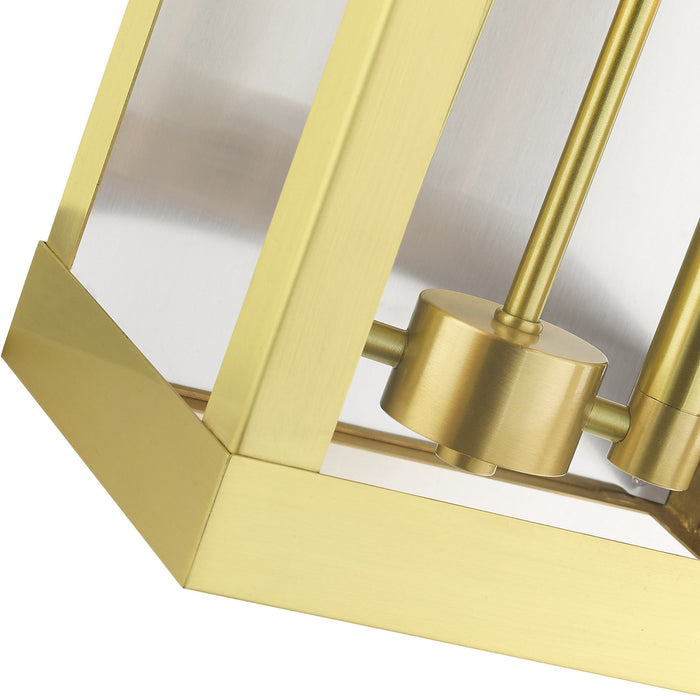 Two Light Outdoor Wall Lantern from the York collection in Satin Brass finish