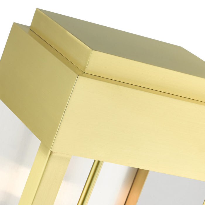 Two Light Outdoor Wall Lantern from the York collection in Satin Brass finish