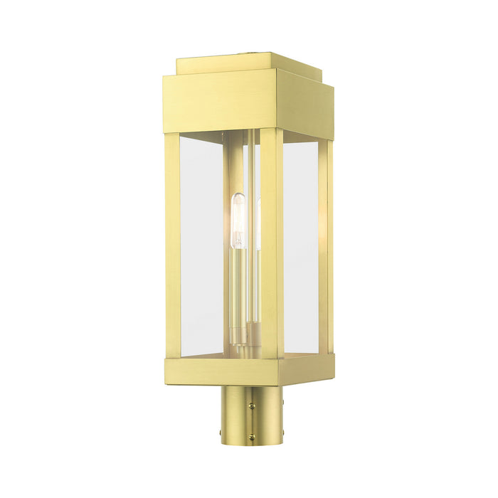 Two Light Outdoor Post Top Lantern from the York collection in Satin Brass finish