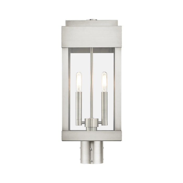Two Light Outdoor Post Top Lantern from the York collection in Brushed Nickel finish