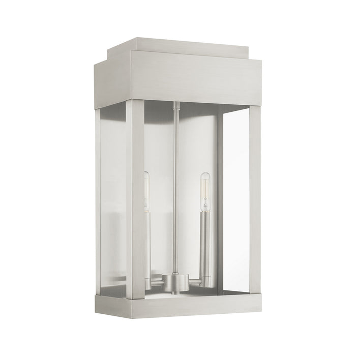 Two Light Outdoor Wall Lantern from the York collection in Brushed Nickel finish
