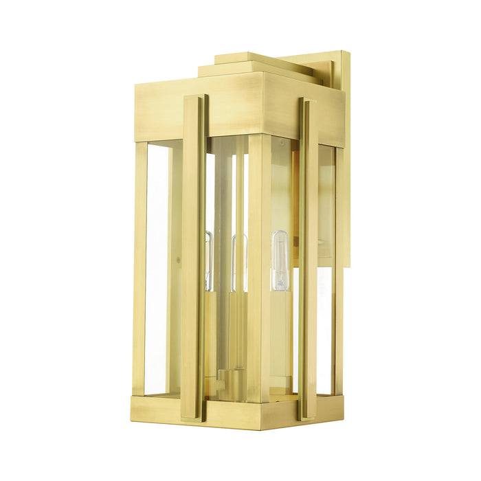 Three Light Outdoor Wall Lantern from the Lexington collection in Natural Brass finish