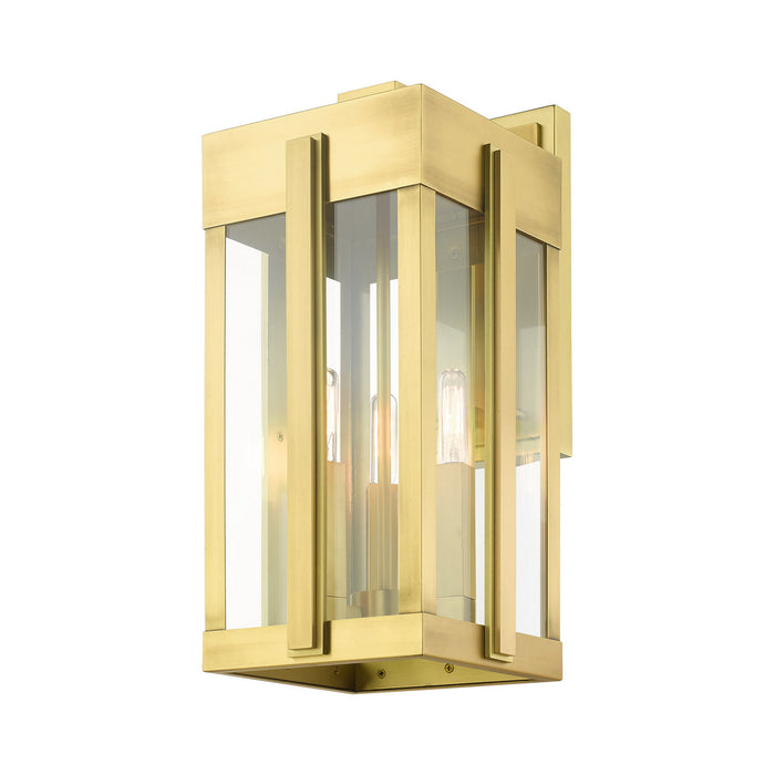 Three Light Outdoor Wall Lantern from the Lexington collection in Natural Brass finish