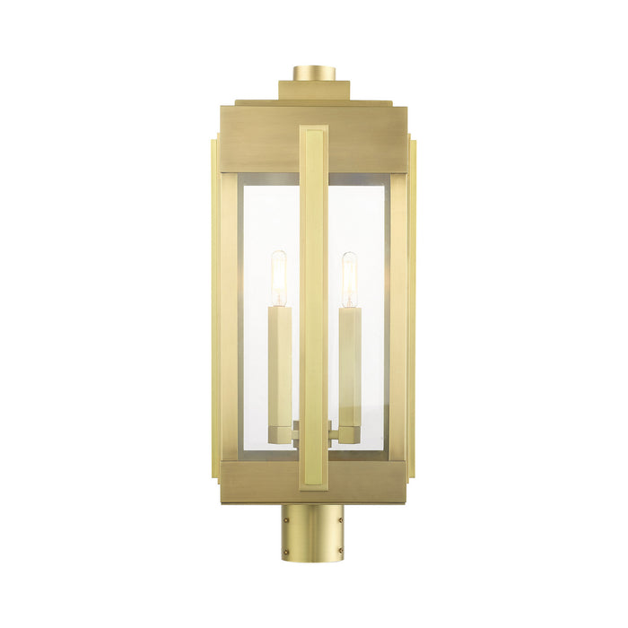 Three Light Outdoor Post Top Lantern from the Lexington collection in Natural Brass finish